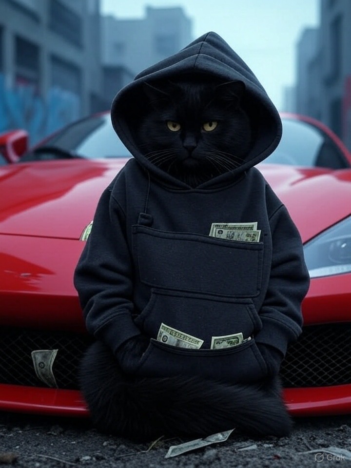 Money Hood Cat with Sports Car